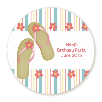  Flip Flops - Round Personalized Birthday Party Sticker Labels 