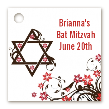 Jewish Star Of David Floral Blossom - Personalized Bar / Bat Mitzvah Card Stock Favor Tags