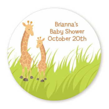  Giraffe - Round Personalized Baby Shower Sticker Labels Jungle Style