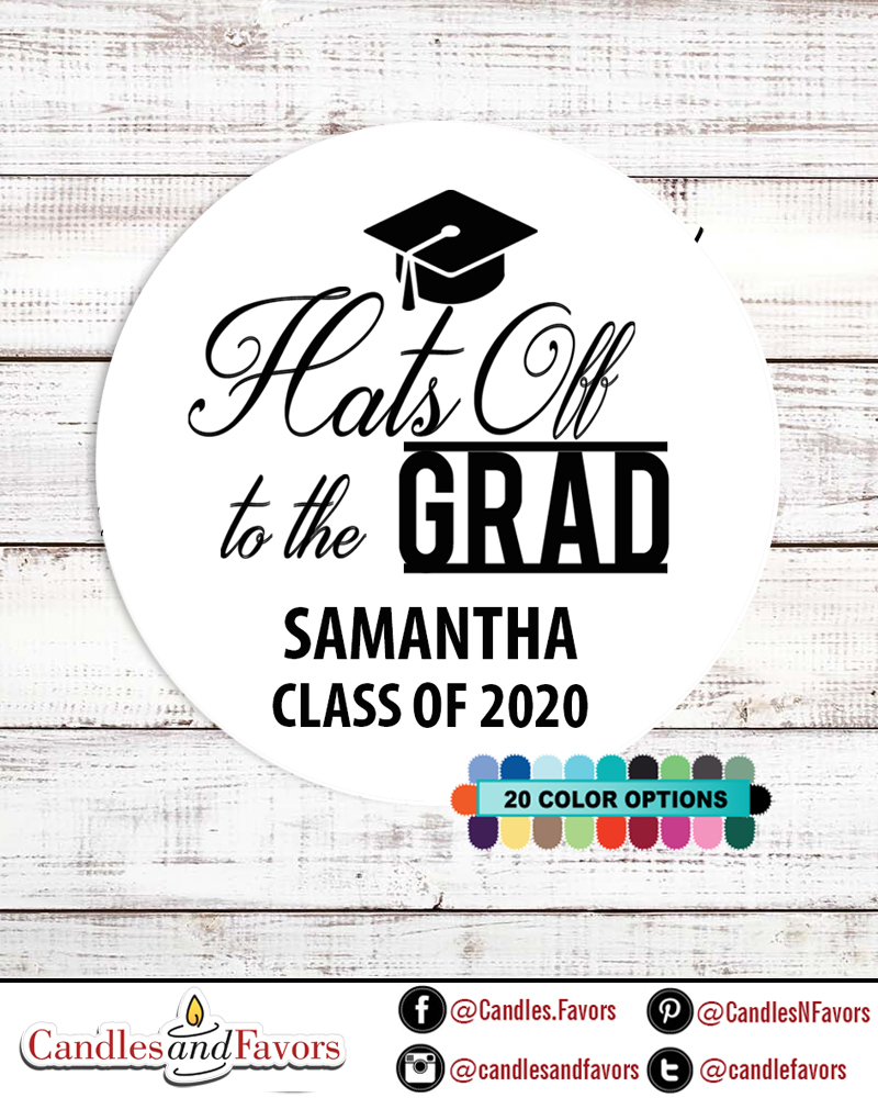  Hats Off To The Grad - Round Personalized Graduation Party Sticker Labels 