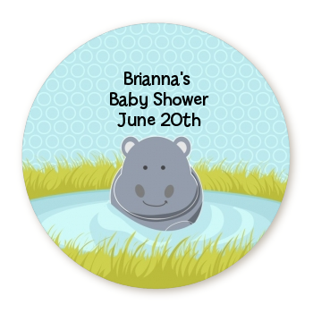  Hippopotamus Boy - Round Personalized Baby Shower Sticker Labels 