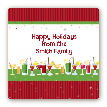 Holiday Cocktails - Square Personalized Christmas Sticker Labels