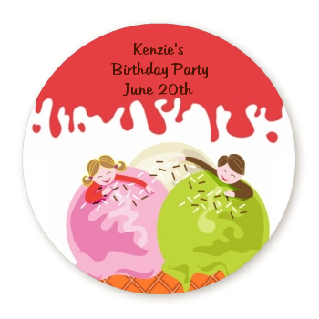  Ice Cream - Round Personalized Birthday Party Sticker Labels 