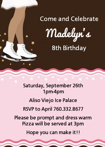 Ice Skating African American - Birthday Party Invitations