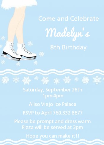 Ice Skating with Snowflakes - Birthday Party Invitations