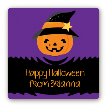 Jack O Lantern Witch - Square Personalized Halloween Sticker Labels