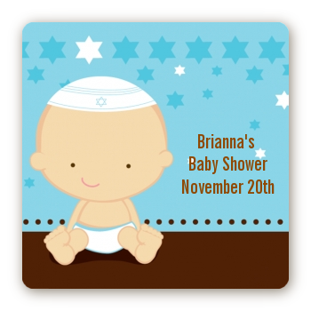 Jewish Baby Boy - Square Personalized Baby Shower Sticker Labels