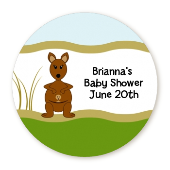  Kangaroo - Round Personalized Baby Shower Sticker Labels 