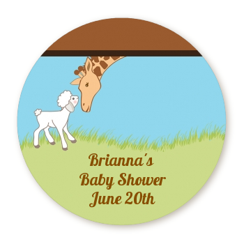  Lamb & Giraffe - Round Personalized Baby Shower Sticker Labels 