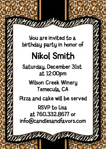 Leopard & Zebra Print - Birthday Party Invitations