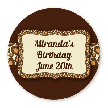  Leopard Brown - Round Personalized Birthday Party Sticker Labels 