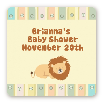 Lion - Square Personalized Baby Shower Sticker Labels