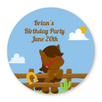  Little Cowboy Horse - Round Personalized Birthday Party Sticker Labels 
