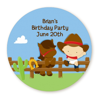  Little Cowboy - Round Personalized Birthday Party Sticker Labels 
