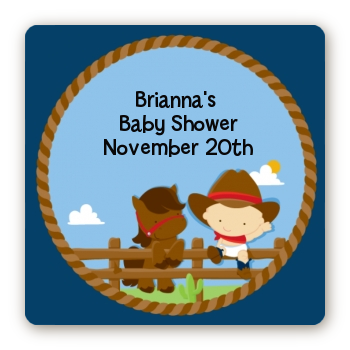 Little Cowboy - Square Personalized Baby Shower Sticker Labels