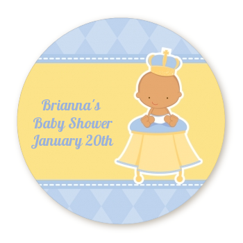  Little Prince Hispanic - Round Personalized Baby Shower Sticker Labels 