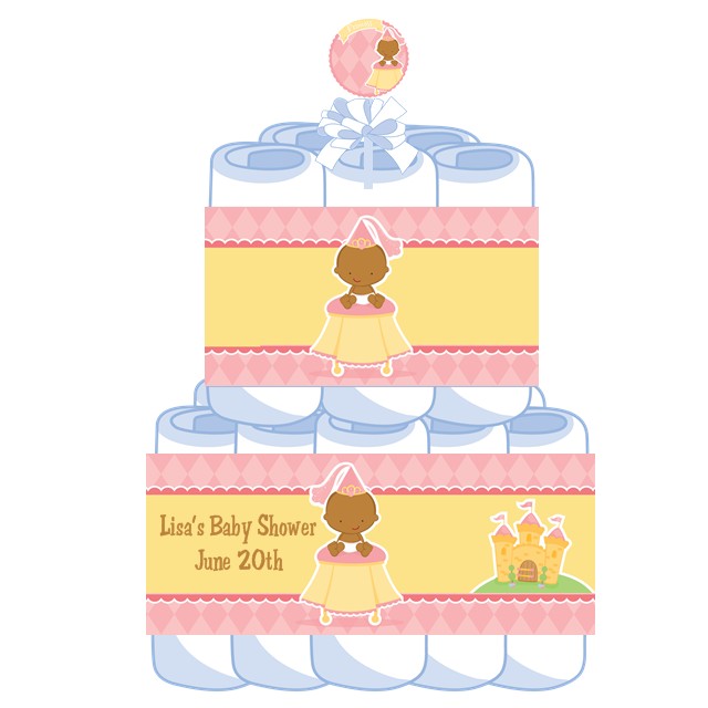 2 tier Little Princess African American Baby Shower Diaper Cake