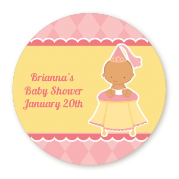  Little Princess Hispanic - Round Personalized Baby Shower Sticker Labels 