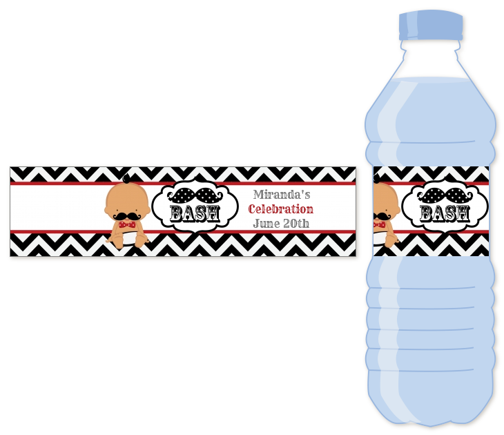  Little Man Mustache Black/Grey - Personalized Baby Shower Water Bottle Labels Caucasian
