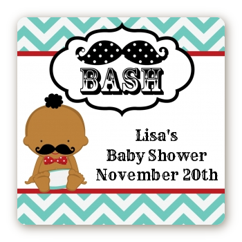  Little Man Mustache - Square Personalized Baby Shower Sticker Labels Caucasian