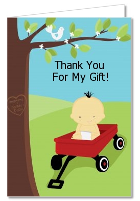  Little Red Wagon - Baby Shower Thank You Cards Caucasian Boy