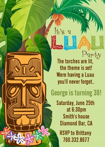 Luau Party Invitations on Luau Tiki   Birthday Party Invitations