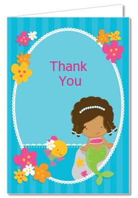 Mermaid African American - Birthday Party Thank You Cards