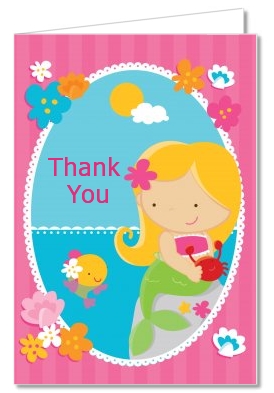 Mermaid Blonde Hair - Birthday Party Thank You Cards