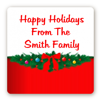 Merry Christmas Wreath - Square Personalized Christmas Sticker Labels