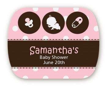 Modern Baby Girl Pink Polka Dots - Personalized Baby Shower Rounded Corner Stickers