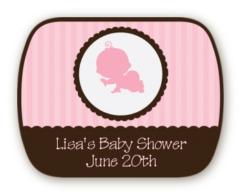 Crawling Baby Girl - Personalized Baby Shower Rounded Corner Stickers
