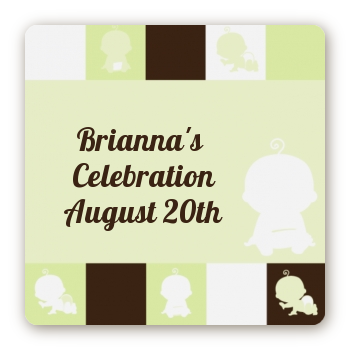 Modern Baby Green & Brown - Square Personalized Baby Shower Sticker Labels
