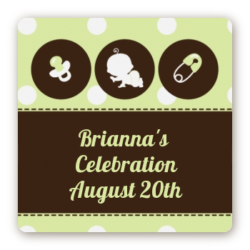 Modern Baby Green Polka Dots - Square Personalized Baby Shower Sticker Labels