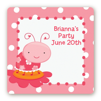 Modern Ladybug Pink - Square Personalized Birthday Party Sticker Labels