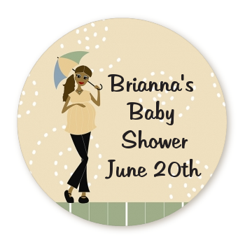  Mod Mom African American - Round Personalized Baby Shower Sticker Labels 