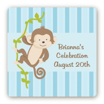 Monkey Boy - Square Personalized Baby Shower Sticker Labels
