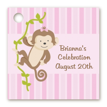 Monkey Girl - Personalized Baby Shower Card Stock Favor Tags