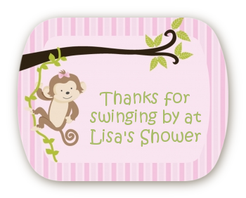 Monkey Girl - Personalized Baby Shower Rounded Corner Stickers