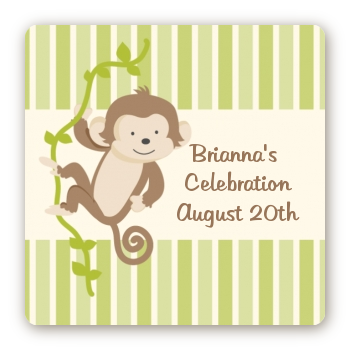 Monkey Neutral - Square Personalized Baby Shower Sticker Labels