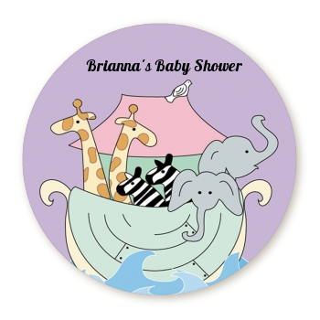  Noah's Ark Twins - Round Personalized Baby Shower Sticker Labels 