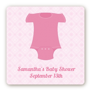 Baby Outfit Pink - Square Personalized Baby Shower Sticker Labels
