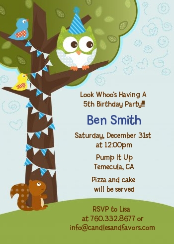 Owl Birthday Boy - Birthday Party Invitations