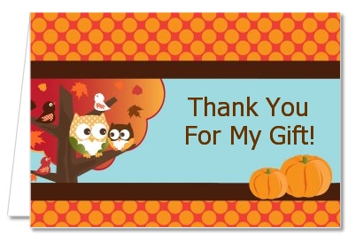 Owl - Fall Theme or Halloween - Baby Shower Thank You Cards