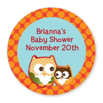  Owl - Fall Theme or Halloween - Round Personalized Baby Shower Sticker Labels 