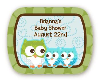 Owl - Look Whooo's Having Twin Boys - Personalized Baby Shower Rounded Corner Stickers