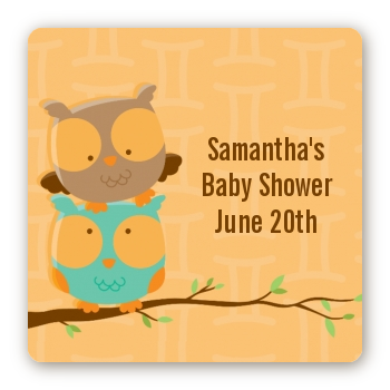 Owls | Gemini Horoscope - Square Personalized Baby Shower Sticker Labels