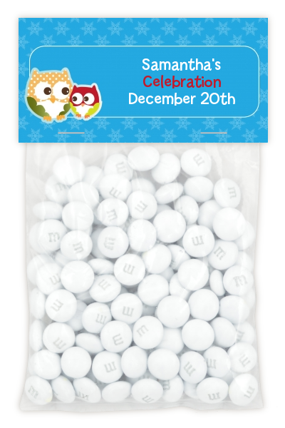 Owl - Winter Theme or Christmas - Custom Baby Shower Treat Bag Topper