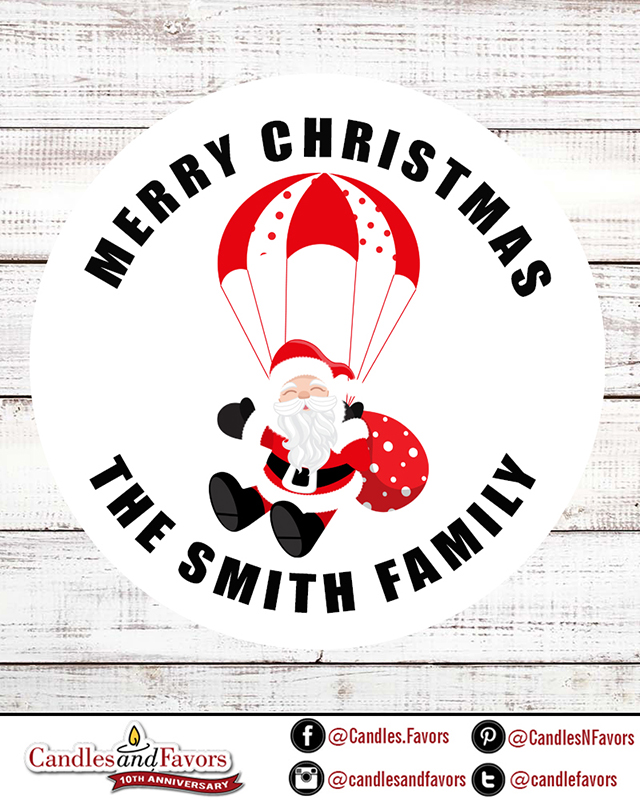  Parachute Santa Claus - Round Personalized Christmas Sticker Labels 