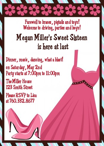 party dress sweet 16 birthday party invitations candles and favors