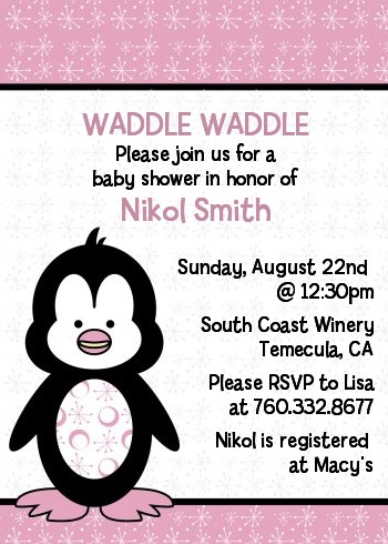 Penguin Pink - Baby Shower Invitations
